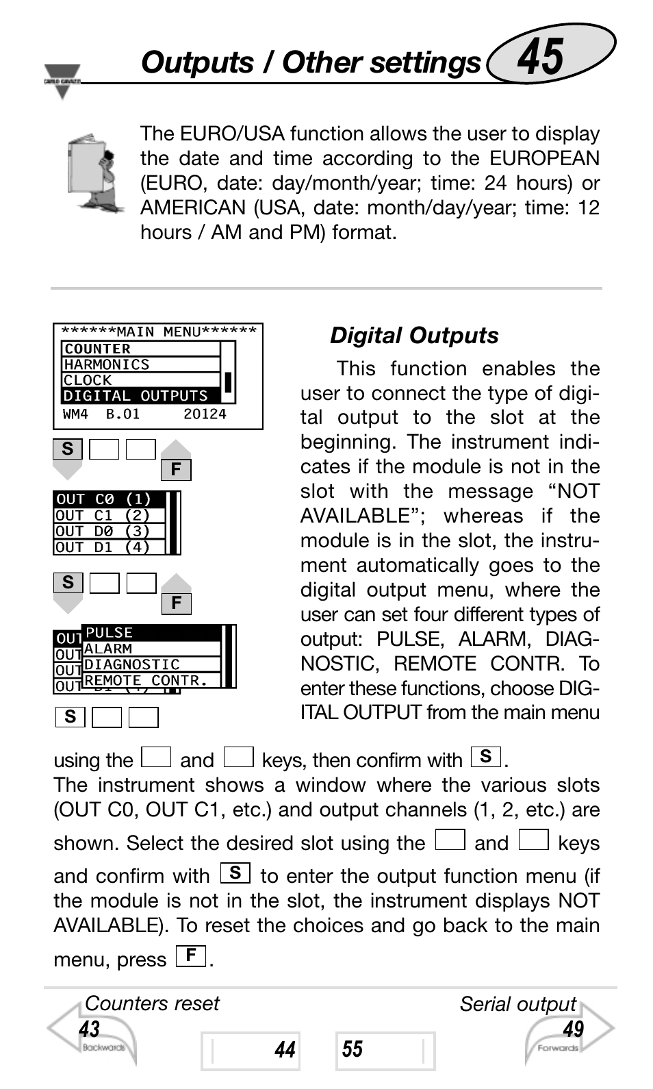 Outputs / other settings | Carlo Gavazzi WM4-96 User Manual | Page 45 / 84