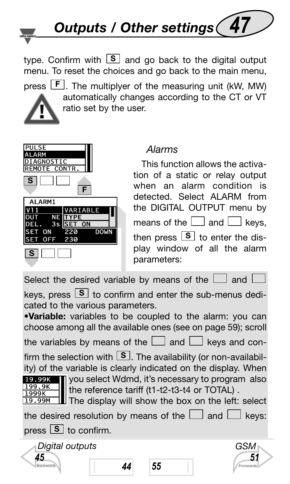 Outputs / other settings | Carlo Gavazzi WM4-96 User Manual | Page 47 / 84