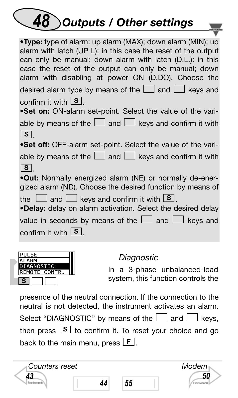 Outputs / other settings | Carlo Gavazzi WM4-96 User Manual | Page 48 / 84