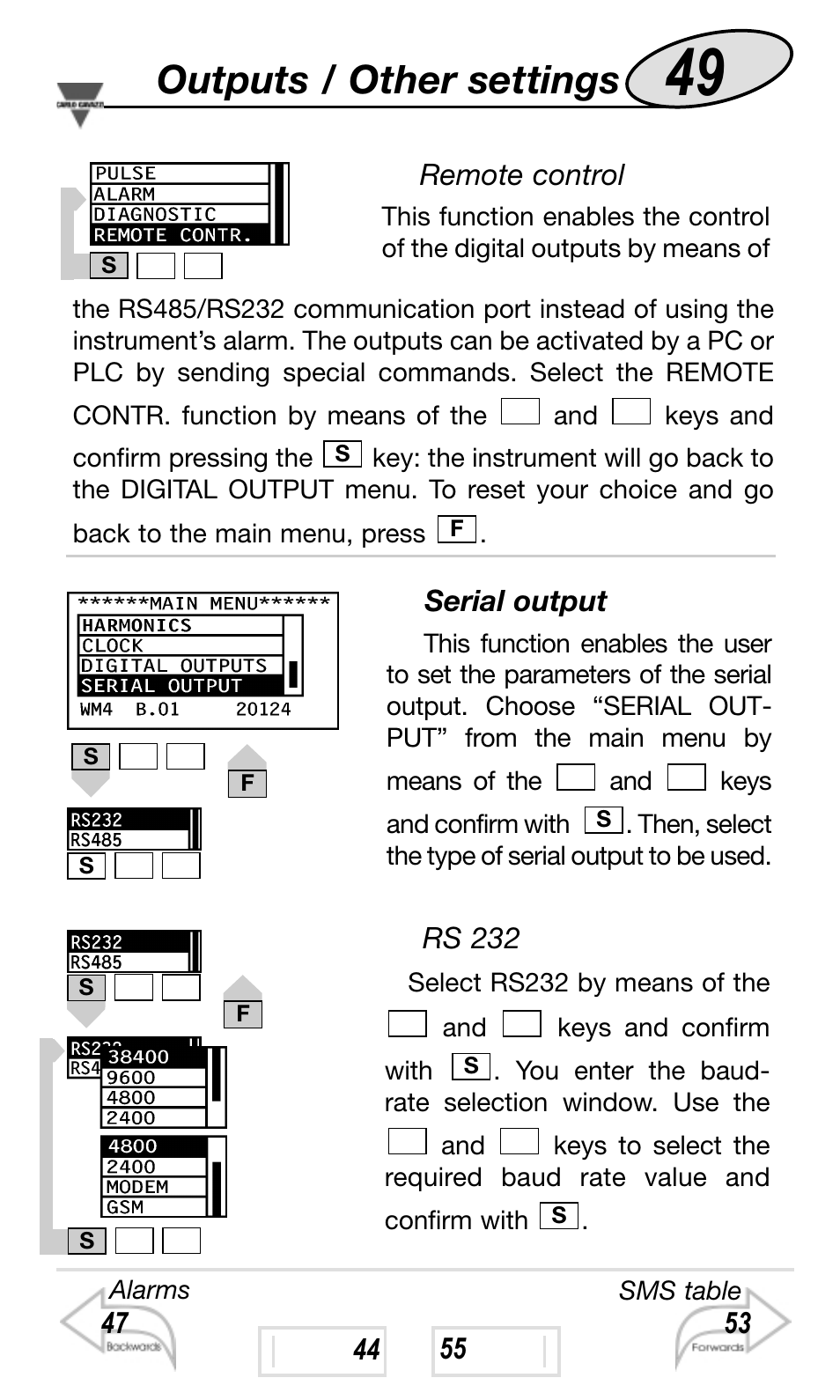 Outputs / other settings | Carlo Gavazzi WM4-96 User Manual | Page 49 / 84