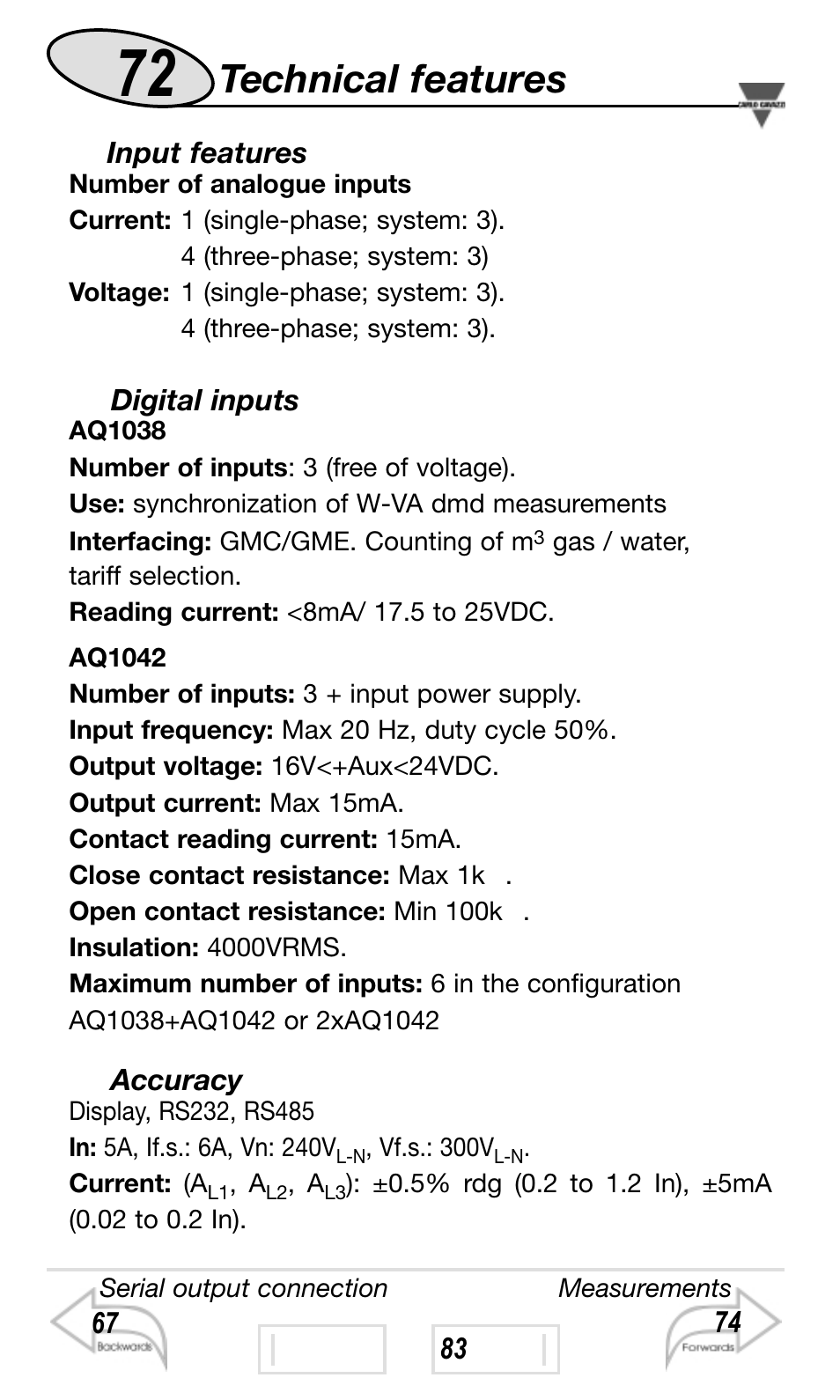 Technical features | Carlo Gavazzi WM4-96 User Manual | Page 72 / 84