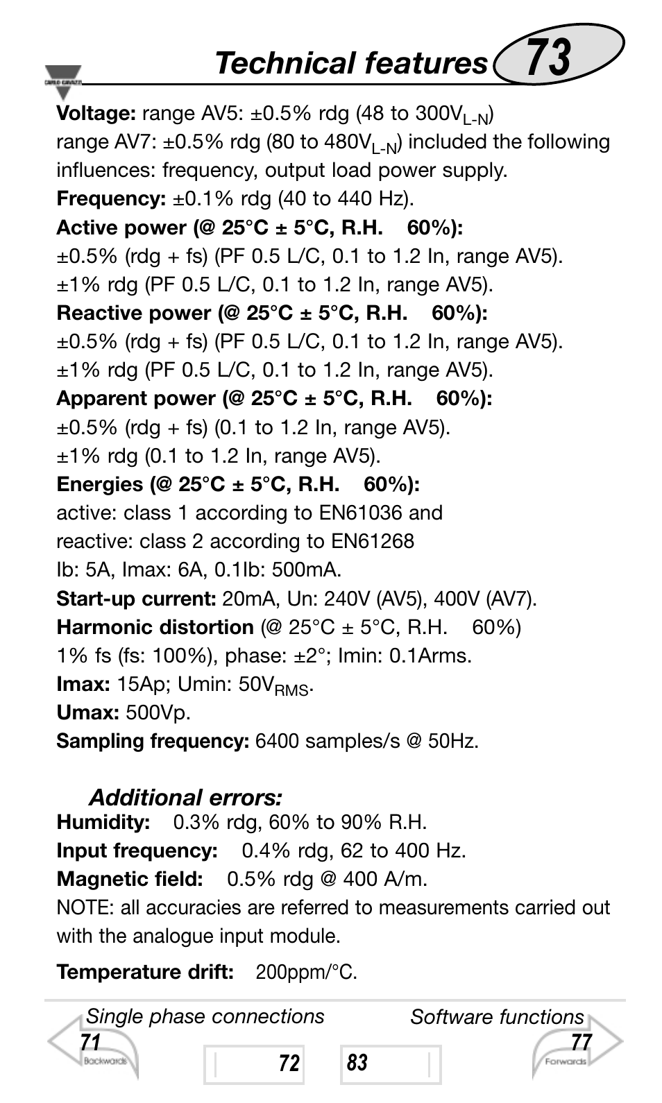 Technical features | Carlo Gavazzi WM4-96 User Manual | Page 73 / 84