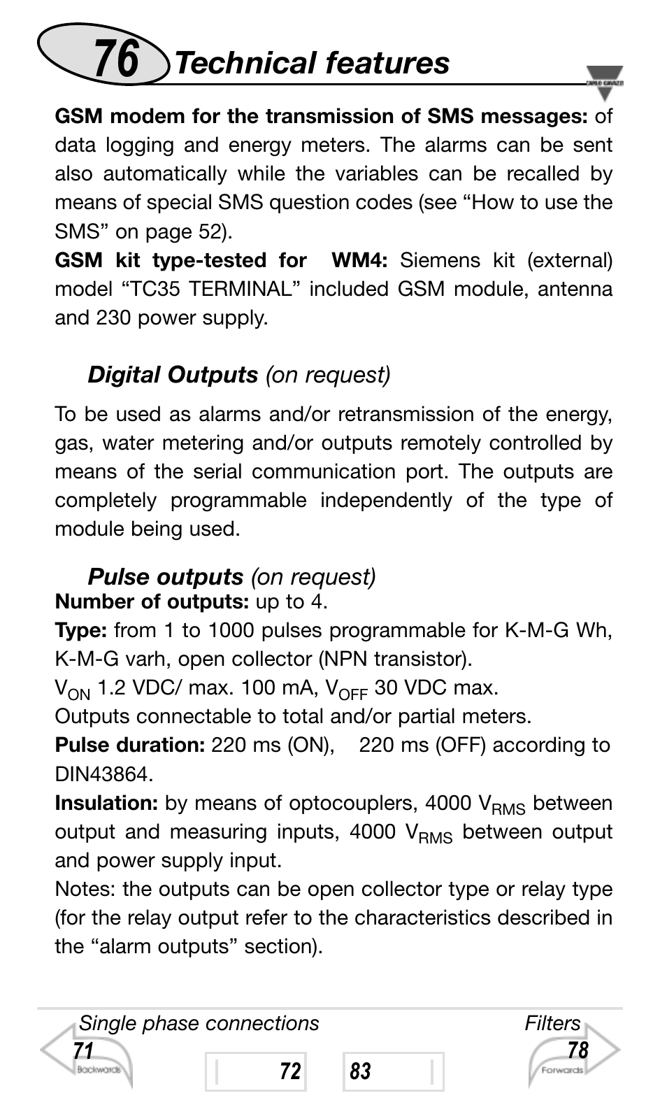 Technical features | Carlo Gavazzi WM4-96 User Manual | Page 76 / 84