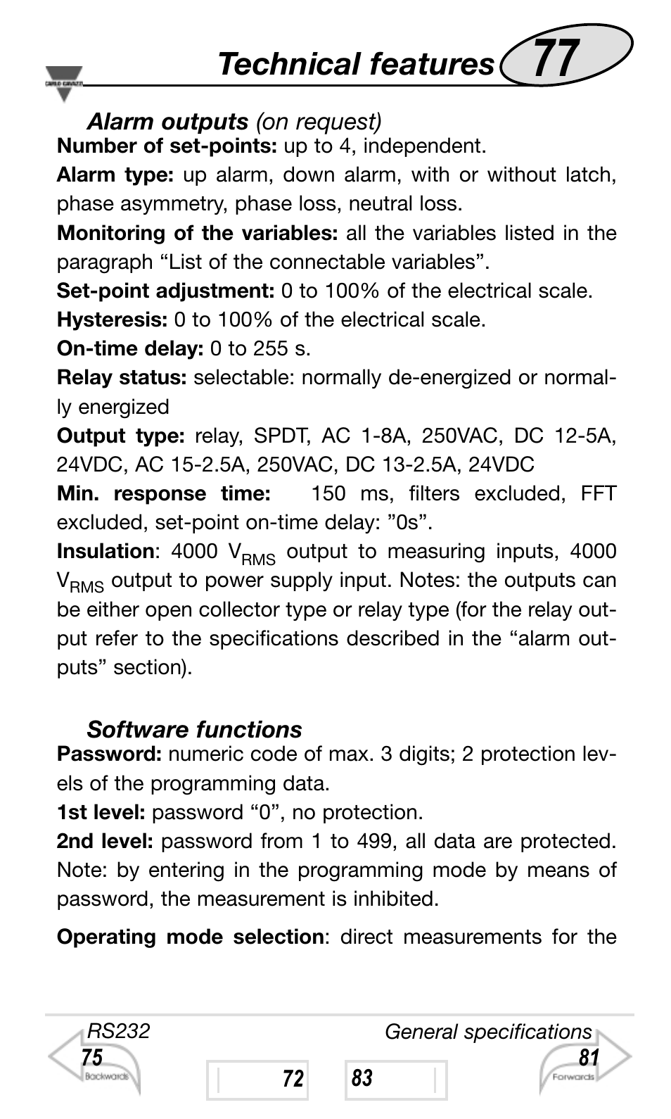 Technical features | Carlo Gavazzi WM4-96 User Manual | Page 77 / 84