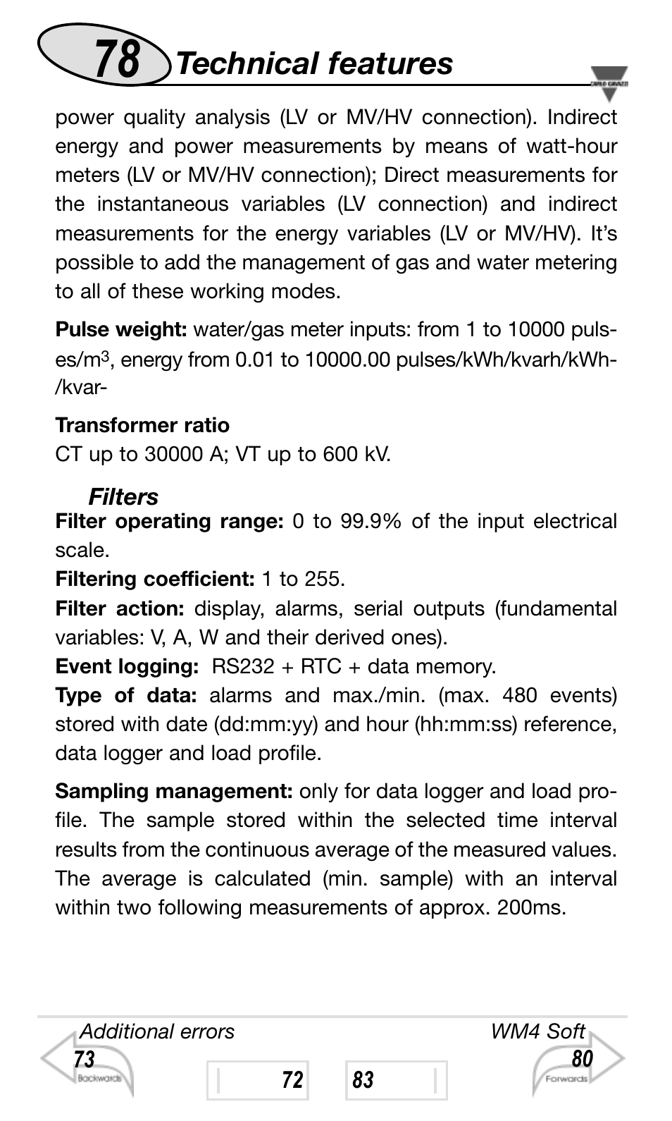 Technical features | Carlo Gavazzi WM4-96 User Manual | Page 78 / 84