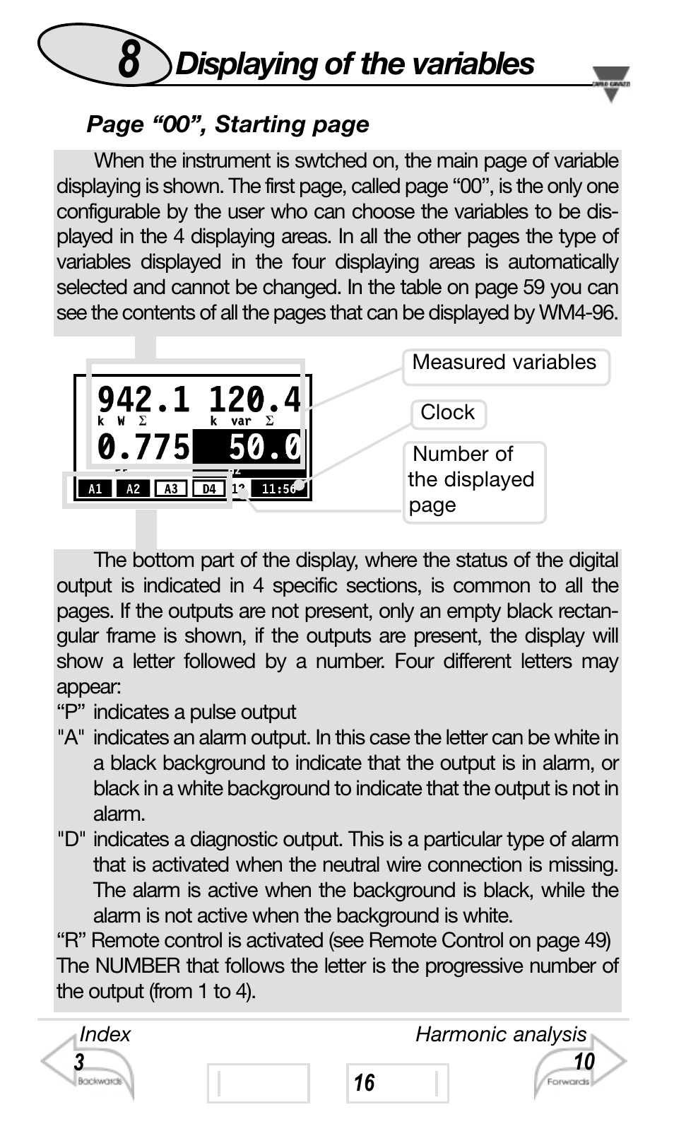 Displaying of the variables | Carlo Gavazzi WM4-96 User Manual | Page 8 / 84