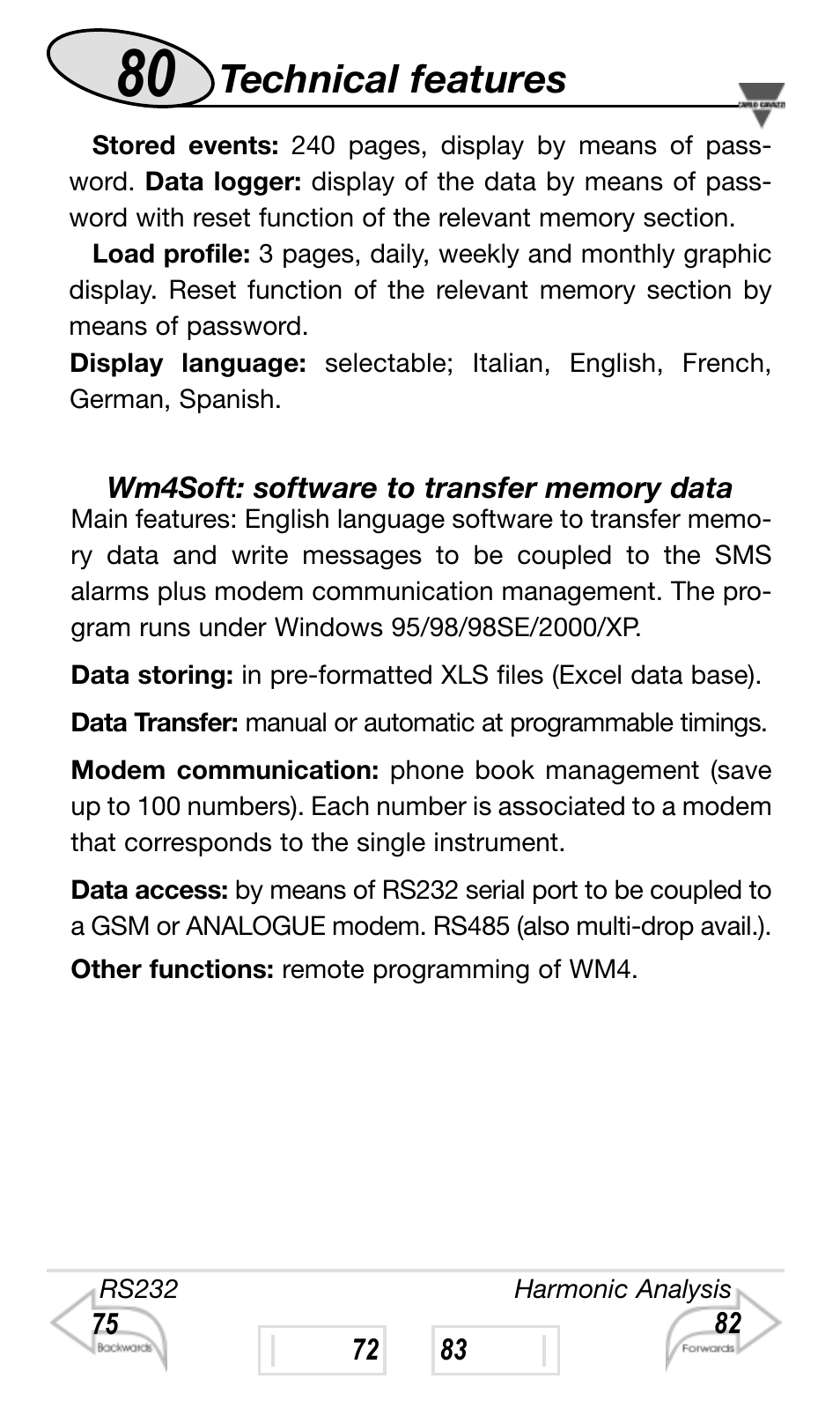 Technical features | Carlo Gavazzi WM4-96 User Manual | Page 80 / 84