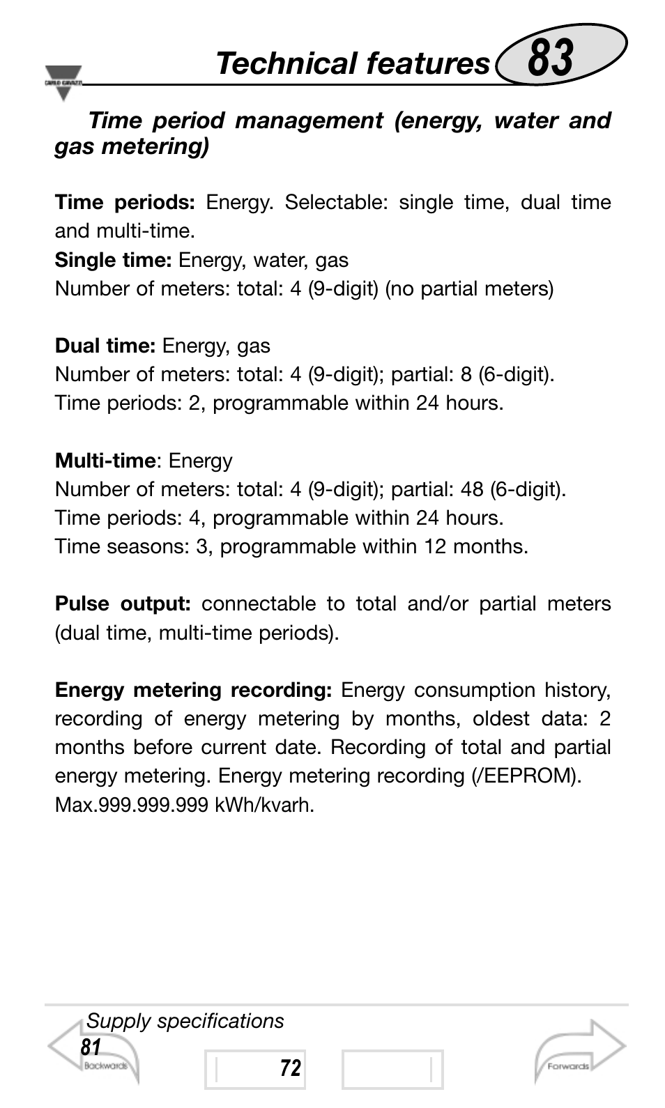 Technical features | Carlo Gavazzi WM4-96 User Manual | Page 83 / 84