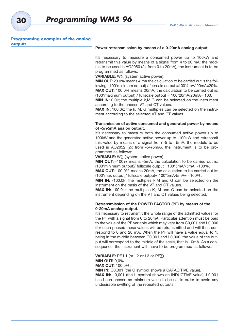 Programming wm5 96 | Carlo Gavazzi WM5-96 User Manual | Page 32 / 55