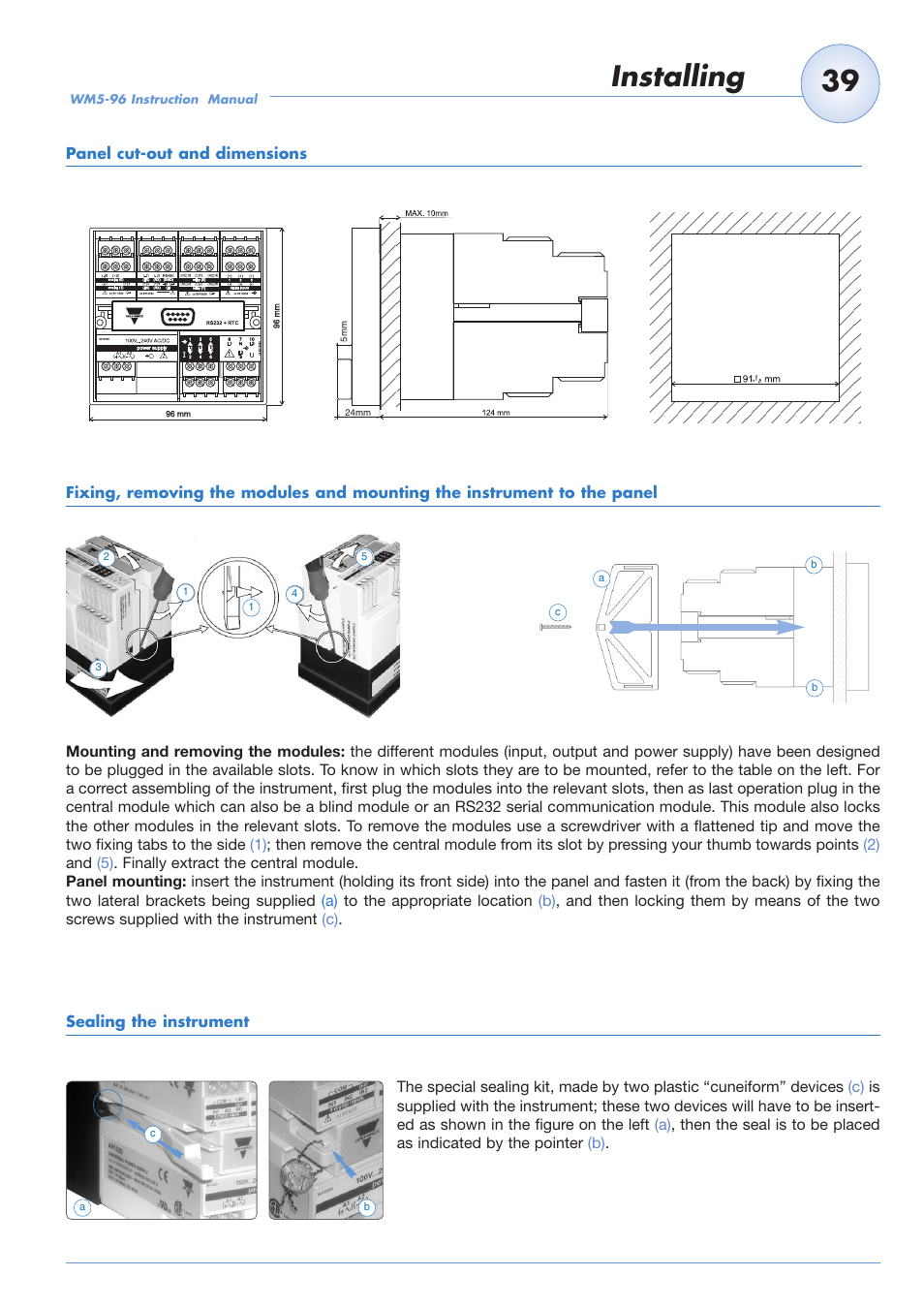 Installing | Carlo Gavazzi WM5-96 User Manual | Page 41 / 55