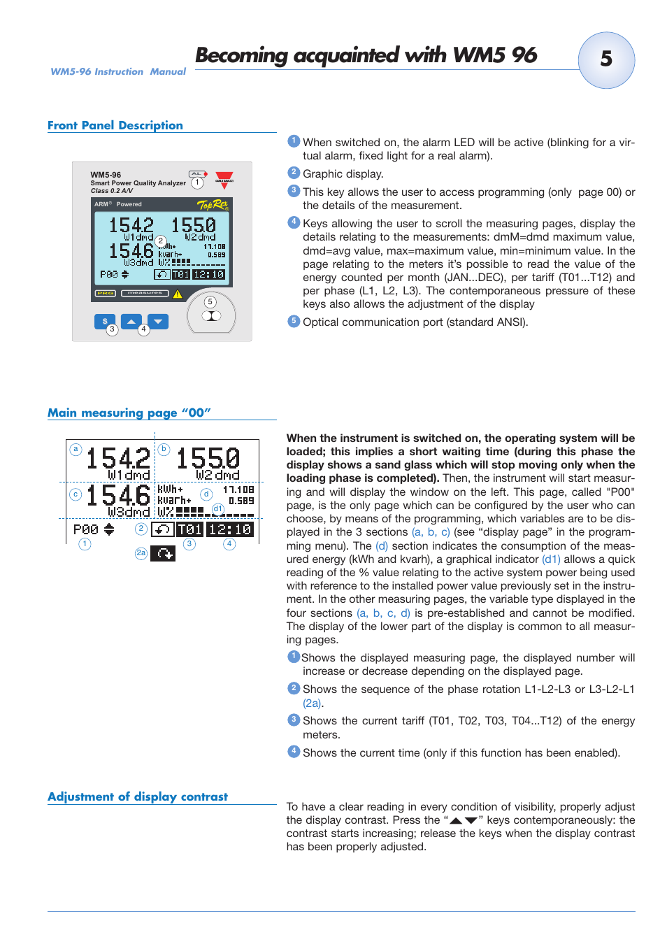 Becoming acquainted with wm5 96 | Carlo Gavazzi WM5-96 User Manual | Page 7 / 55