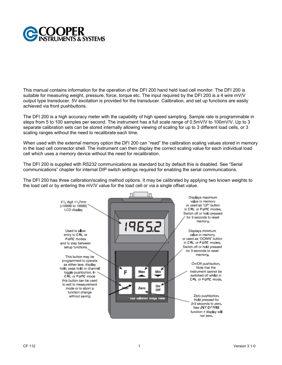Cooper Instruments & Systems DFI 200 Hand Held Indicator User Manual | 21 pages