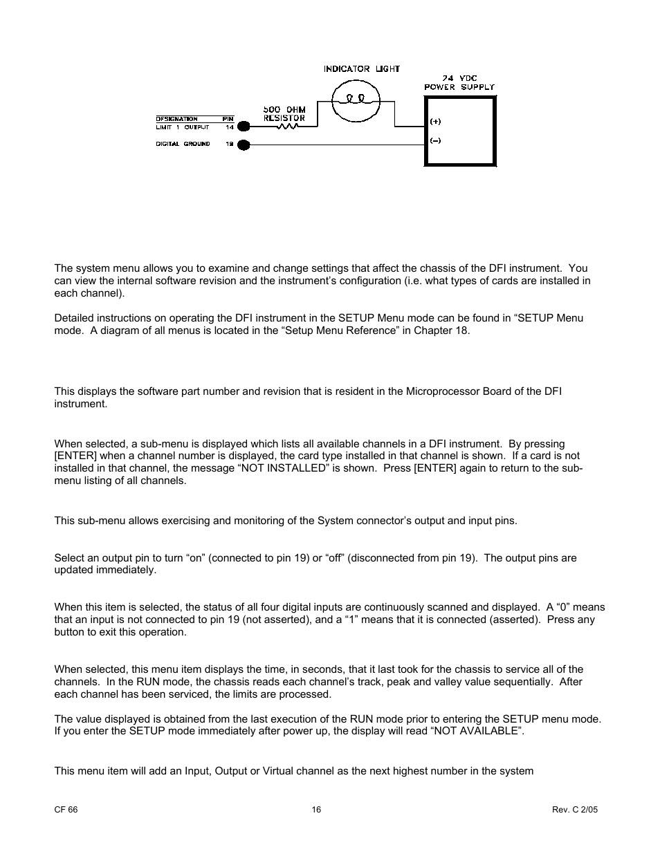 0 system menu | Cooper Instruments & Systems DFI 1650 Multi-Channel Digital Force Indicator User Manual | Page 22 / 89