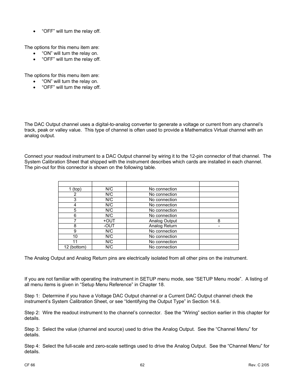 0 dac output channel, 1 features, 2 wiring | 3 setup procedure | Cooper Instruments & Systems DFI 1650 Multi-Channel Digital Force Indicator User Manual | Page 68 / 89