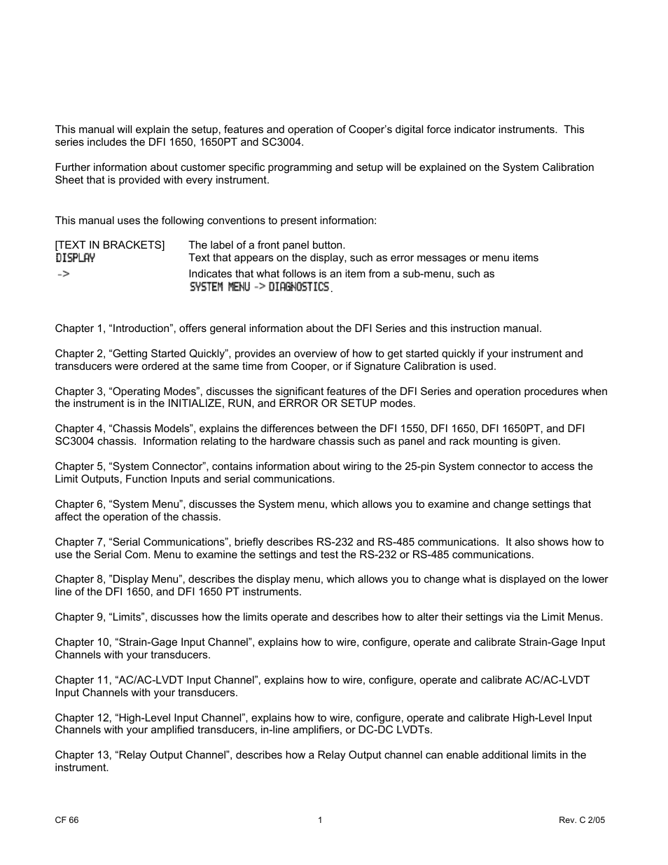 0 introduction | Cooper Instruments & Systems DFI 1650 Multi-Channel Digital Force Indicator User Manual | Page 7 / 89