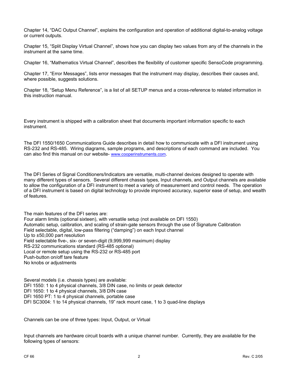 Cooper Instruments & Systems DFI 1650 Multi-Channel Digital Force Indicator User Manual | Page 8 / 89