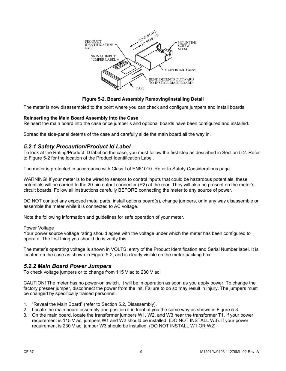 1 safety precaution/product id label, 2 main board power jumpers | Cooper Instruments & Systems DFI INFINITY Digital Force Indicator/Controller User Manual | Page 14 / 81