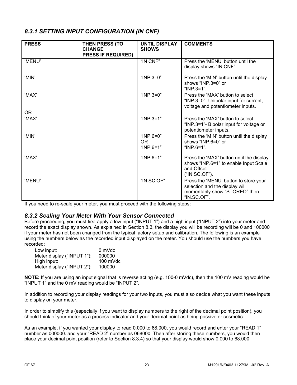 1 setting input configuration (in cnf), 2 scaling your meter with your sensor connected | Cooper Instruments & Systems DFI INFINITY Digital Force Indicator/Controller User Manual | Page 28 / 81