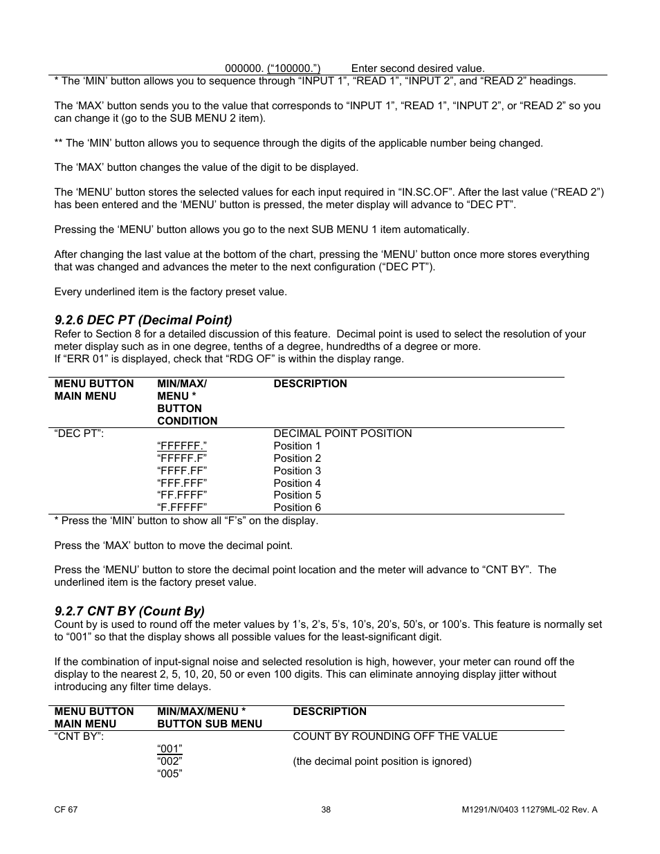 6 dec pt (decimal point), 7 cnt by (count by) | Cooper Instruments & Systems DFI INFINITY Digital Force Indicator/Controller User Manual | Page 43 / 81