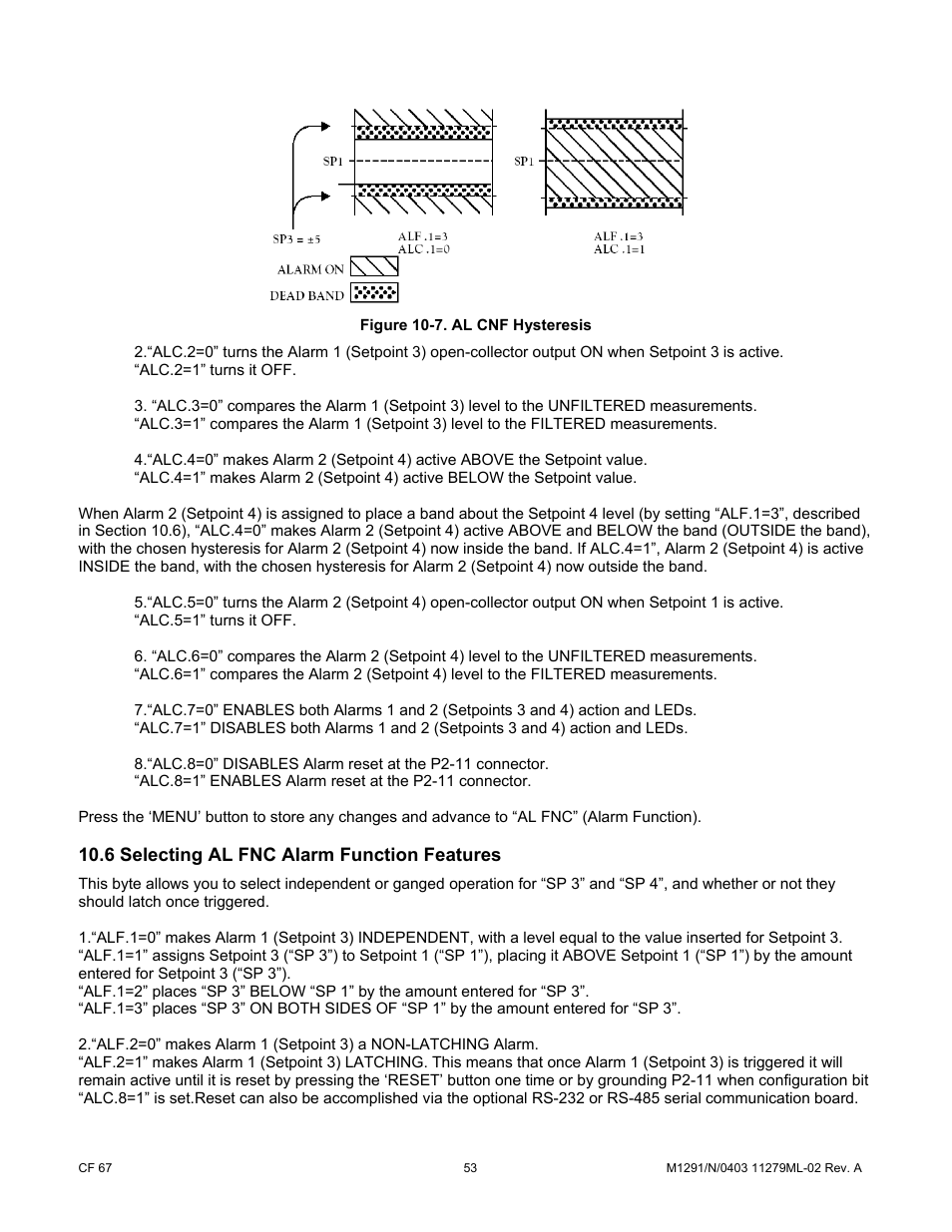 6 selecting al fnc alarm function features | Cooper Instruments & Systems DFI INFINITY Digital Force Indicator/Controller User Manual | Page 58 / 81