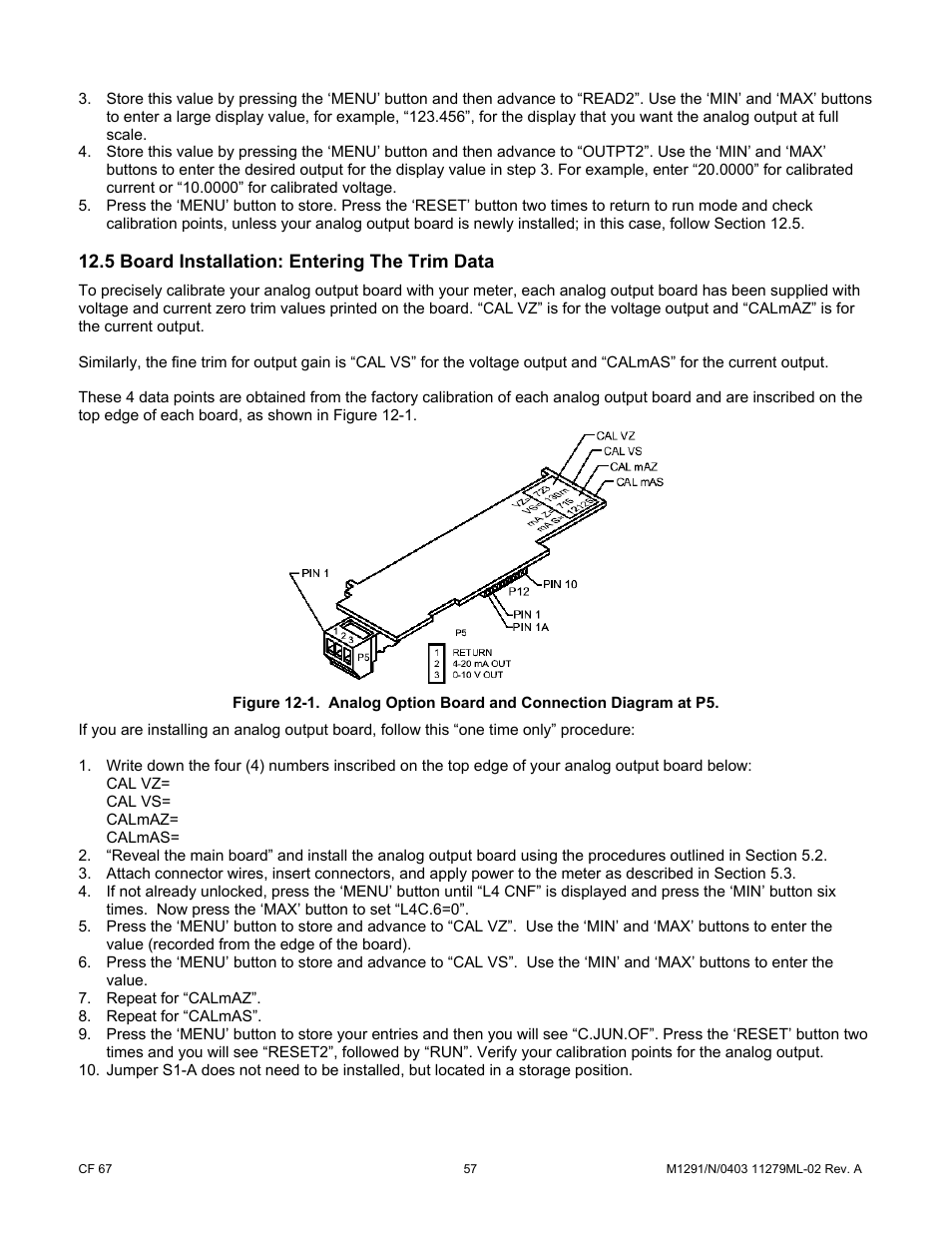5 board installation: entering the trim data | Cooper Instruments & Systems DFI INFINITY Digital Force Indicator/Controller User Manual | Page 62 / 81