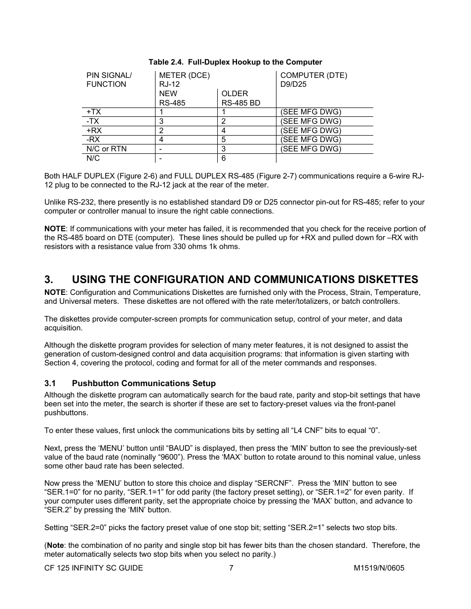 1pushbutton communications setup, Pushbutton communications setup | Cooper Instruments & Systems DFI INFINITY Digital Force Indicator/Controller User Manual | Page 11 / 78