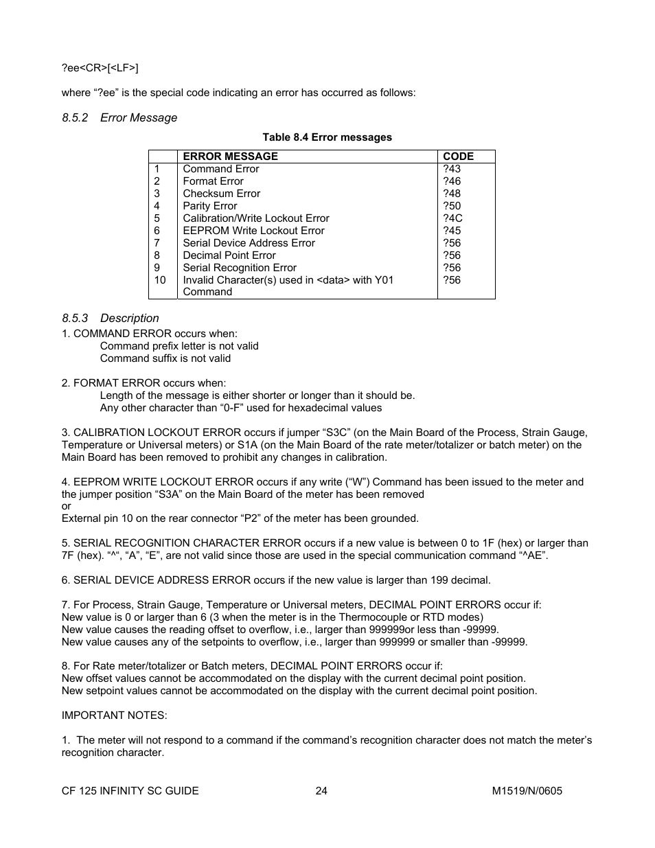 2error message, 3description, Error message | Description | Cooper Instruments & Systems DFI INFINITY Digital Force Indicator/Controller User Manual | Page 28 / 78