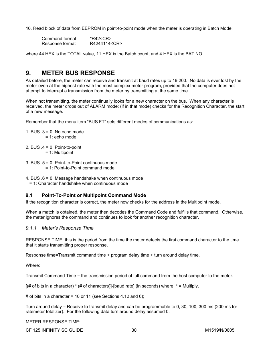 Meter bus response, 1point-to-point or multipoint command mode, 1meter’s response time | Point-to-point or multipoint command mode, Meter’s response time | Cooper Instruments & Systems DFI INFINITY Digital Force Indicator/Controller User Manual | Page 34 / 78