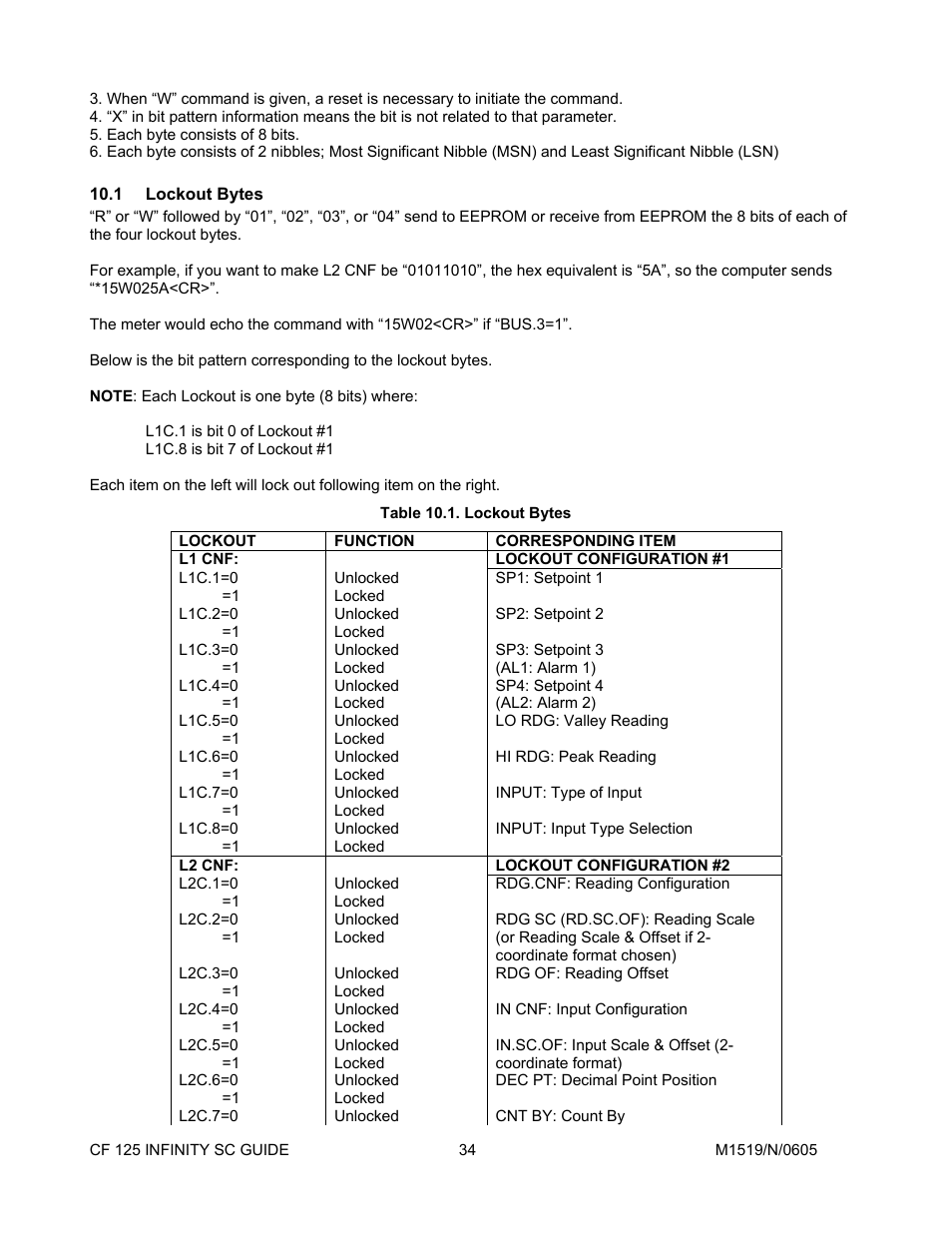 1lockout bytes, Lockout configuration #1, Lockout configuration #2 | Lockout bytes | Cooper Instruments & Systems DFI INFINITY Digital Force Indicator/Controller User Manual | Page 38 / 78