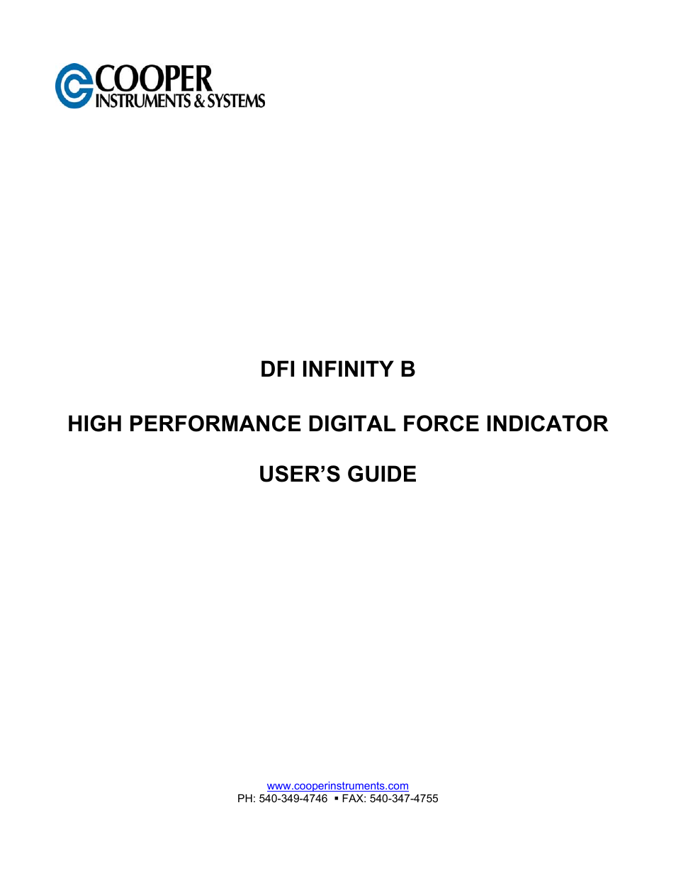 Cooper Instruments & Systems DFI INFINITY B Ultra High Performance Digital Force Indicator User Manual | 90 pages