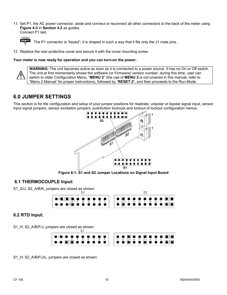 0 jumper settings, 1 thermocouple input, 2 rtd input | 1 for rtds, 2 for rtd 10 ohm copper | Cooper Instruments & Systems DFI INFINITY B Ultra High Performance Digital Force Indicator User Manual | Page 21 / 90