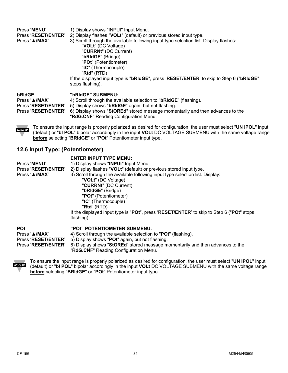 6 input type: (potentiometer) | Cooper Instruments & Systems DFI INFINITY B Ultra High Performance Digital Force Indicator User Manual | Page 39 / 90