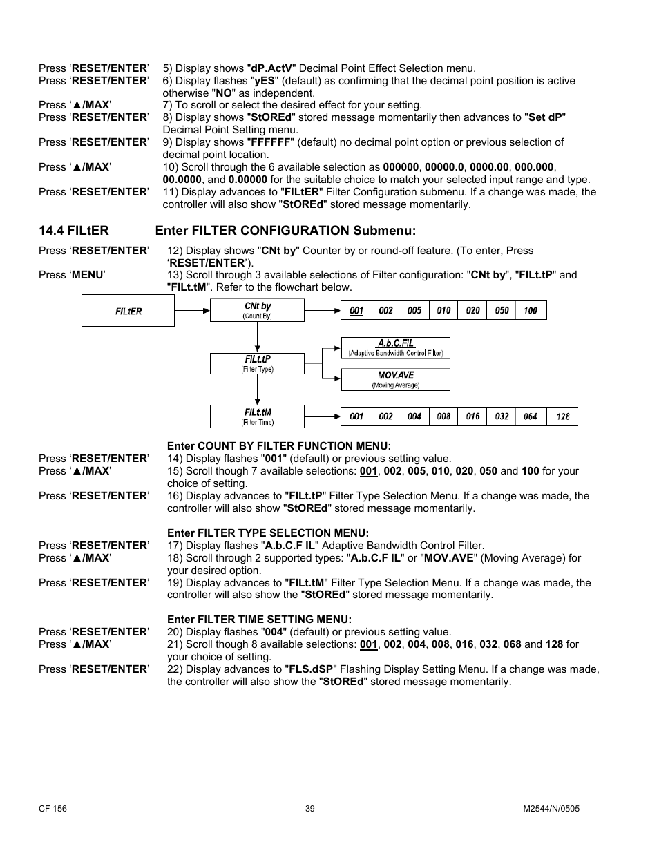 4 filter enter filter configuration submenu | Cooper Instruments & Systems DFI INFINITY B Ultra High Performance Digital Force Indicator User Manual | Page 44 / 90