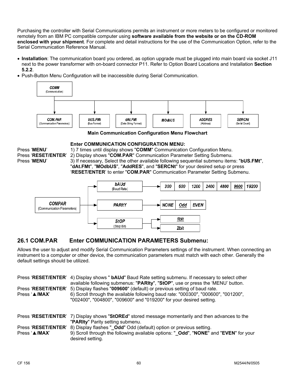 1 com.par enter communication parameters submenu | Cooper Instruments & Systems DFI INFINITY B Ultra High Performance Digital Force Indicator User Manual | Page 65 / 90