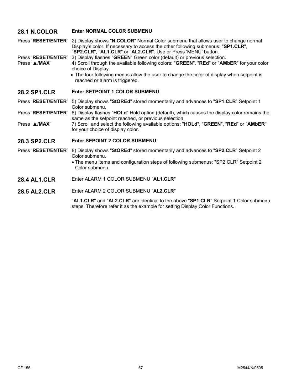 1 n.color, 2 sp1.clr, 3 sp2.clr | 4 al1.clr, 5 al2.clr | Cooper Instruments & Systems DFI INFINITY B Ultra High Performance Digital Force Indicator User Manual | Page 72 / 90