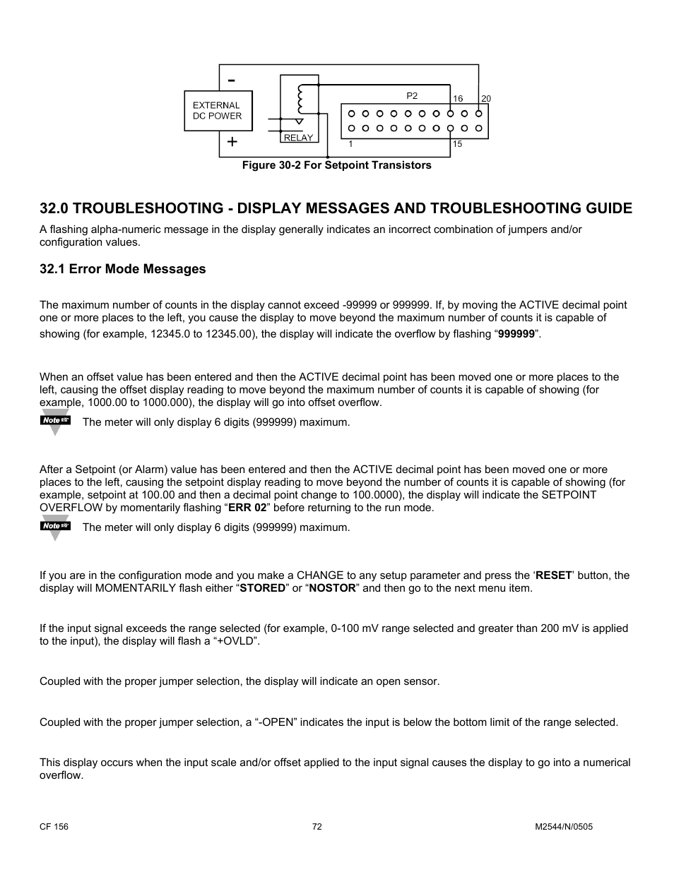 1 error mode messages, 1 flashing “999999” (numerical overflow), 2 flashing “err 01” (offset overflow) | 3 flashing “err 02” (setpoint overflow), 5 flashing “ovld” (positive input overload), 6 flashing “open” (open sensor indication), 7 flashing “-open” (open sensor indication), 8 flashing “i ovsc” (input overscale) | Cooper Instruments & Systems DFI INFINITY B Ultra High Performance Digital Force Indicator User Manual | Page 77 / 90