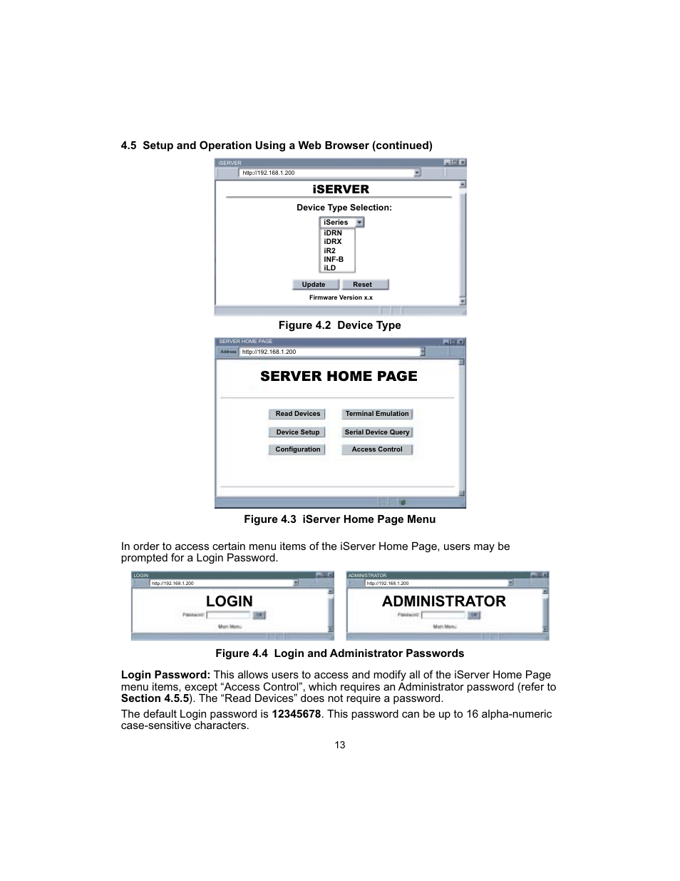 Administrator, Login, Server home page | Iserver | Cooper Instruments & Systems DFI INFINITY B Ultra High Performance Digital Force Indicator User Manual | Page 16 / 45
