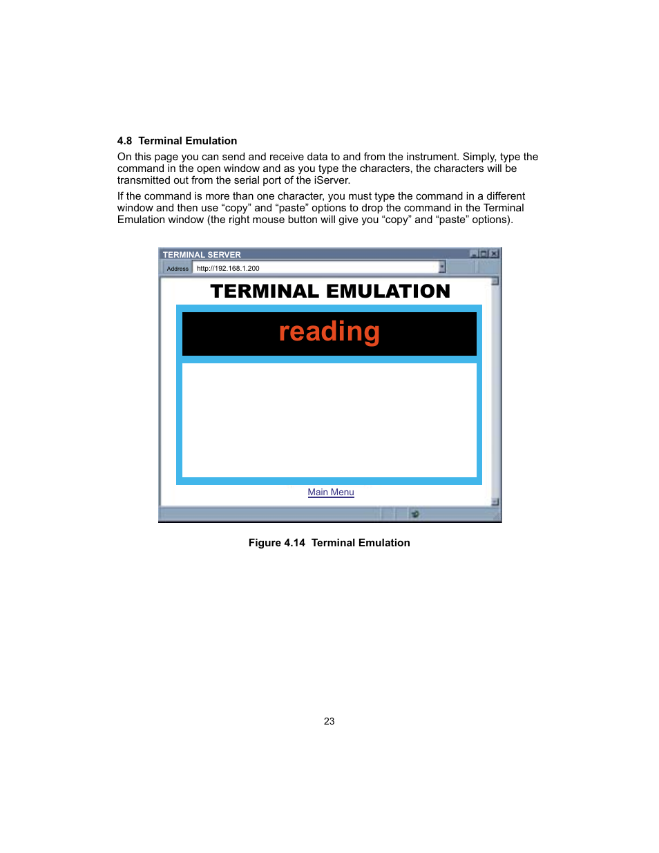 Reading, Terminal emulation | Cooper Instruments & Systems DFI INFINITY B Ultra High Performance Digital Force Indicator User Manual | Page 26 / 45