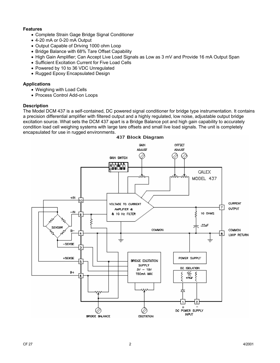 Cooper Instruments & Systems DCM 437 Current Bridge Amplifier User Manual | Page 2 / 6
