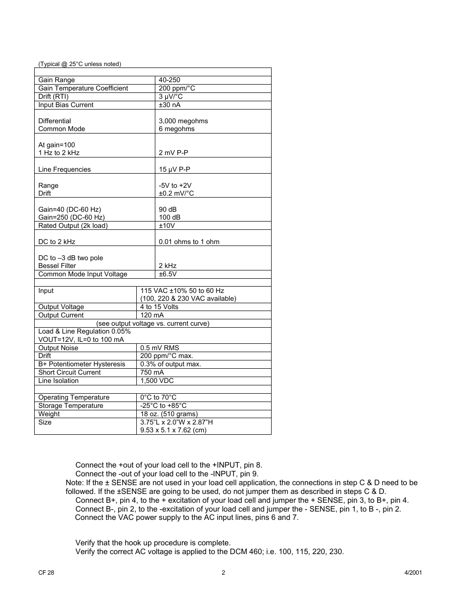 Cooper Instruments & Systems DCM 460 Voltage Bridge Amplifier User Manual | Page 2 / 6