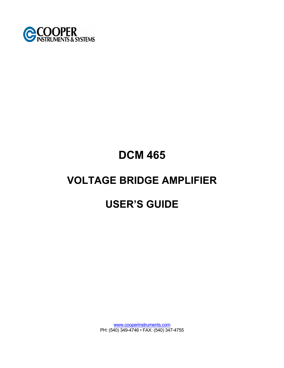 Cooper Instruments & Systems DCM 465 Voltage Bridge Amplifier User Manual | 6 pages