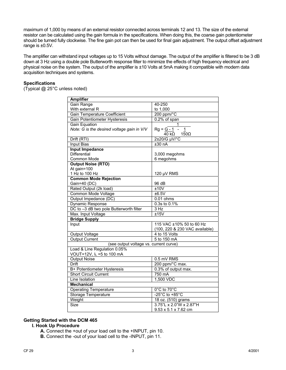 Cooper Instruments & Systems DCM 465 Voltage Bridge Amplifier User Manual | Page 3 / 6