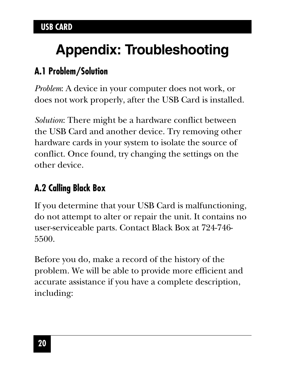 Appendix: troubleshooting | Black Box IC136C User Manual | Page 21 / 23