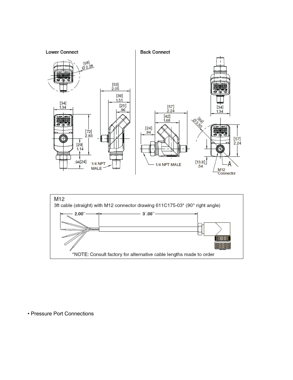 Product dimensions, Installation | Cooper Instruments & Systems PTT 260 Digital Pressure Sensor User Manual | Page 5 / 19