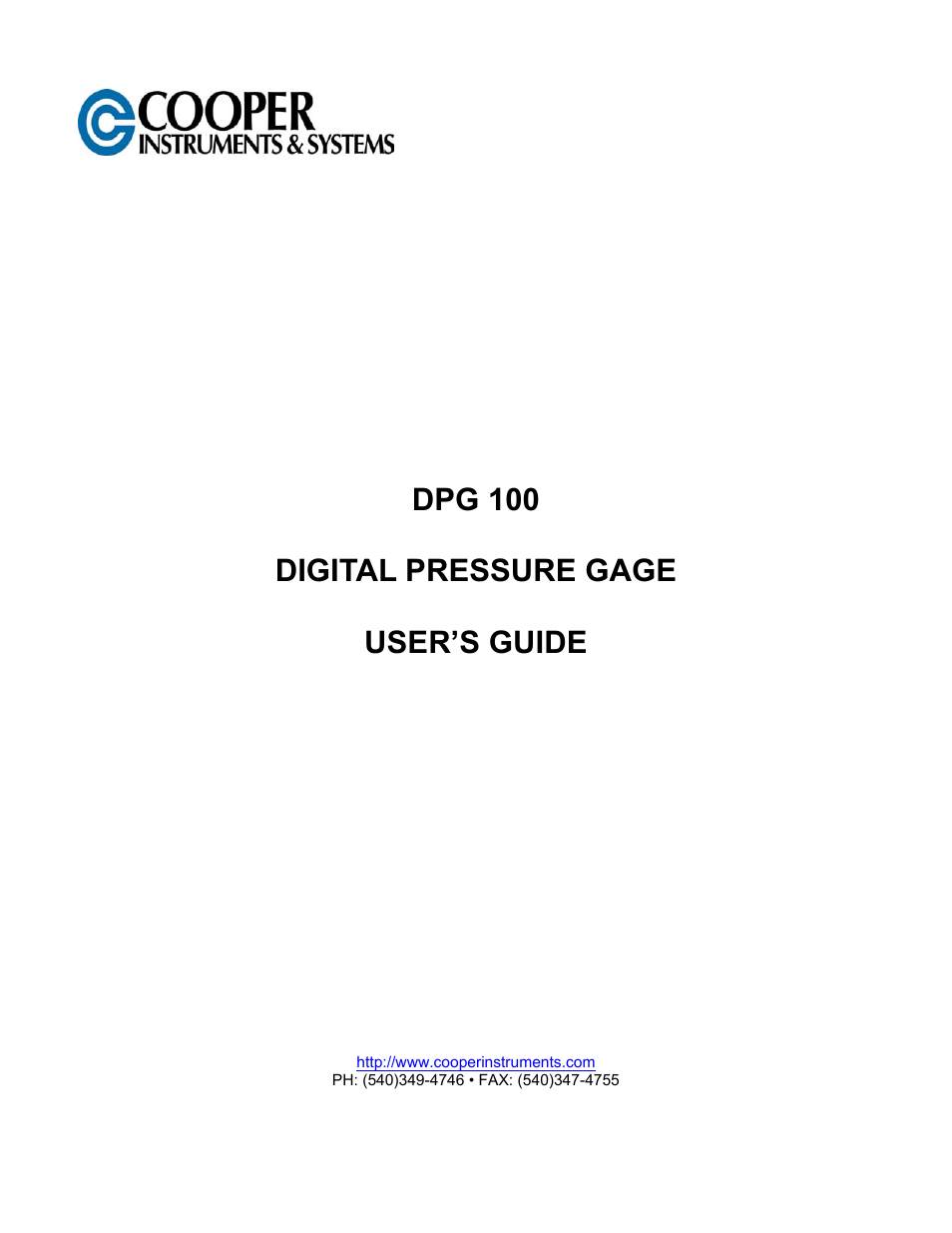 Cooper Instruments & Systems DPG 100 Digital Pressure Test Gage User Manual | 24 pages