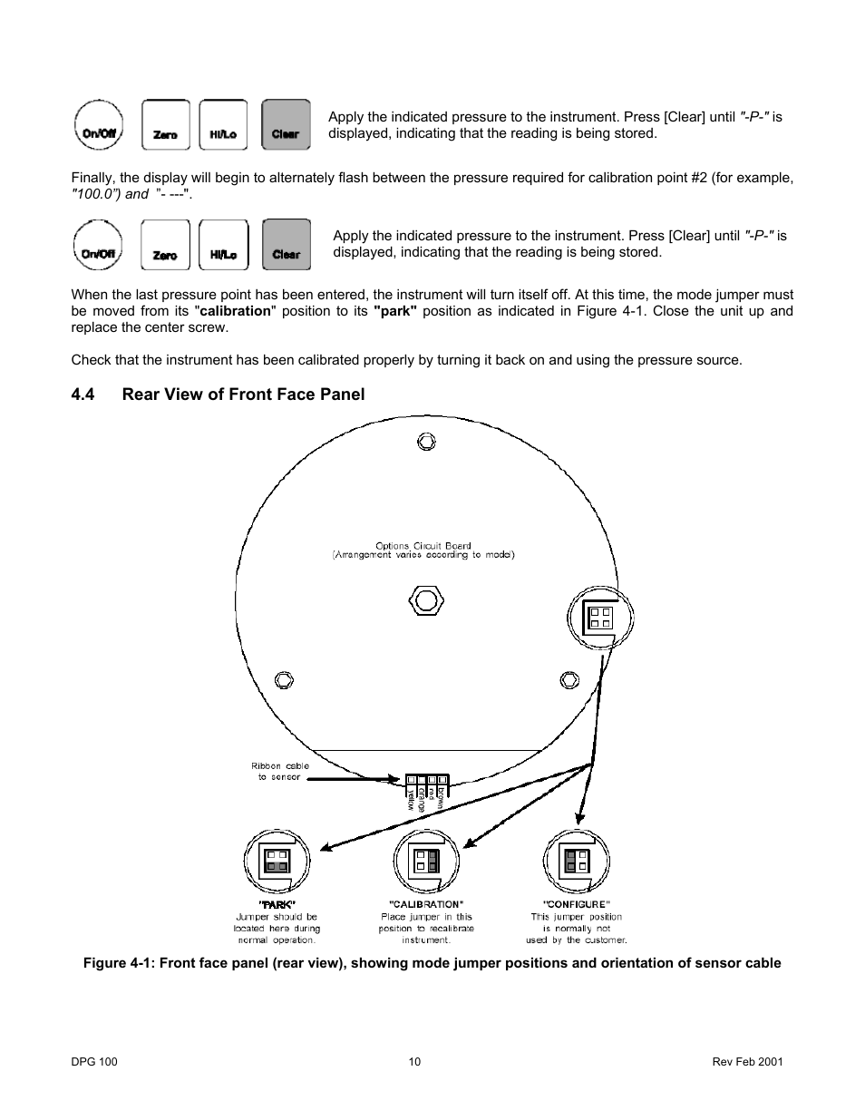 4rear view of front face panel, Rear view of front face panel | Cooper Instruments & Systems DPG 100 Digital Pressure Test Gage User Manual | Page 13 / 24