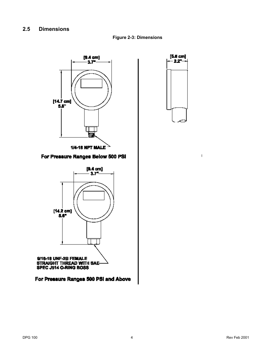 5dimensions, Dimensions | Cooper Instruments & Systems DPG 100 Digital Pressure Test Gage User Manual | Page 7 / 24