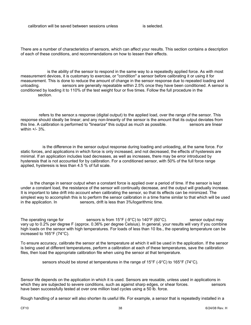 0 sensor performance characteristics | Cooper Instruments & Systems ELF 4200 Flexiforce Paper Thin Sensor User Manual | Page 41 / 57