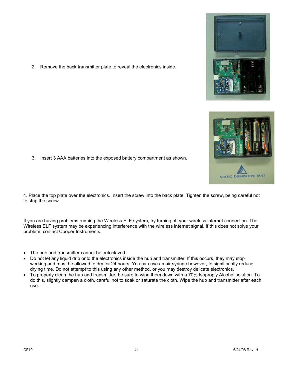 0 equipment maintenance, 0 wireless elf operation | Cooper Instruments & Systems ELF 4200 Flexiforce Paper Thin Sensor User Manual | Page 44 / 57