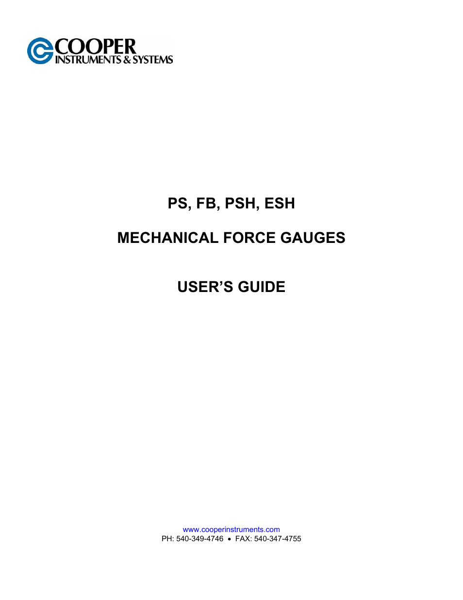 Cooper Instruments & Systems PS Mechanical Force Gages User Manual | 6 pages